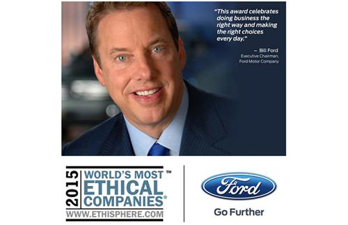 Ford earns the title of â€˜2015 Worldâ€™s Most Ethical Companyâ€™ for sixth time