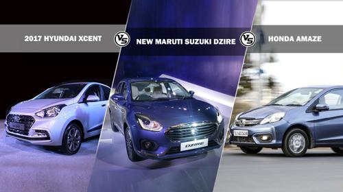 Spec comparison Maruti Suzuki Dzire Vs Honda Amaze and Hyundai Xcent 