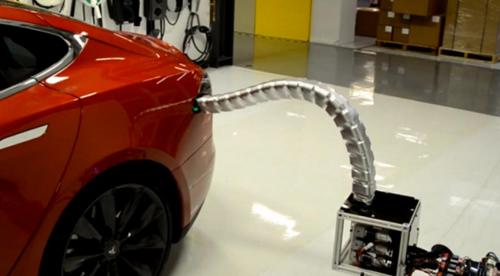 Snake-like Charger for Tesla Model S hints towards a revolution