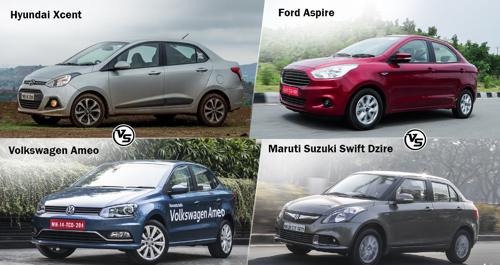 VW Ameo Vs Hyundai Xcent Vs Maruti Suzuki Swift Dzire Vs Ford Aspire