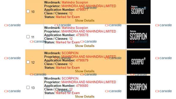 Mahindra-new-Scorpio-trademark-applications